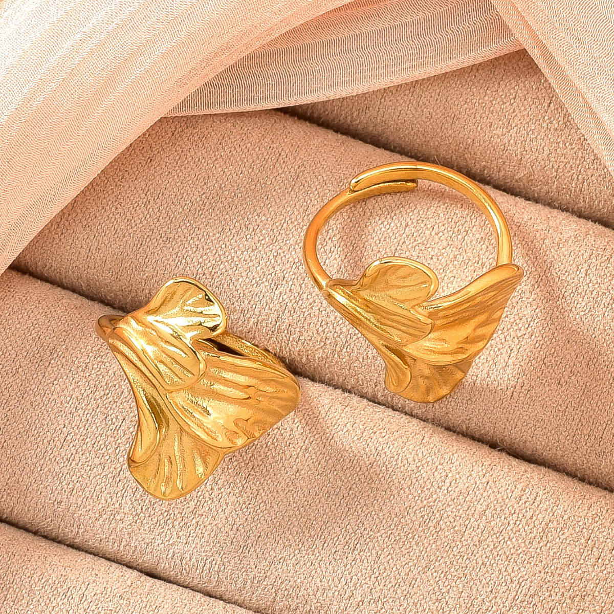 Stainless Steel Ginkgo Leaf Ring - Geometric Party Gift